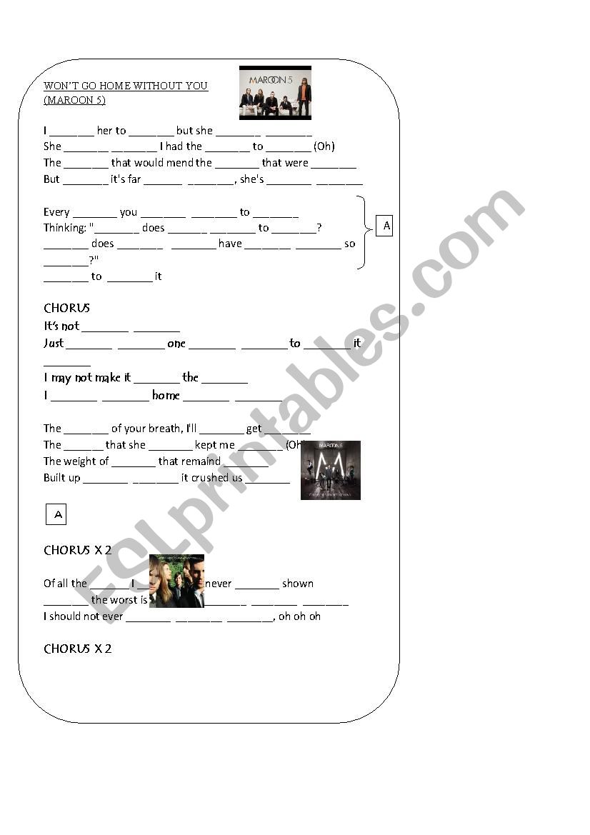 Wont home without you worksheet