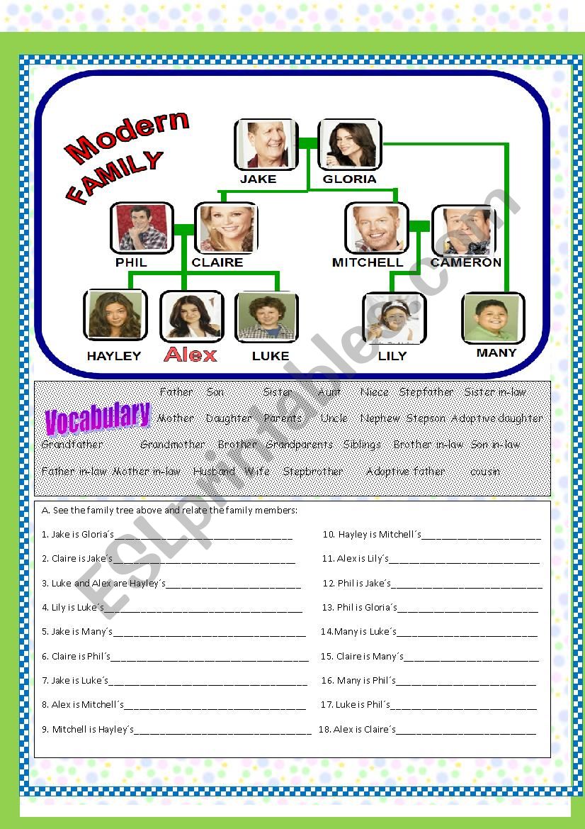 Family tree-modern family worksheet