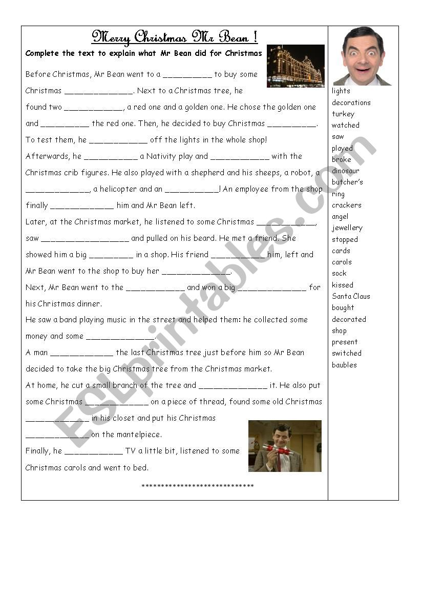 Merry Christmas Mr Bean worksheet