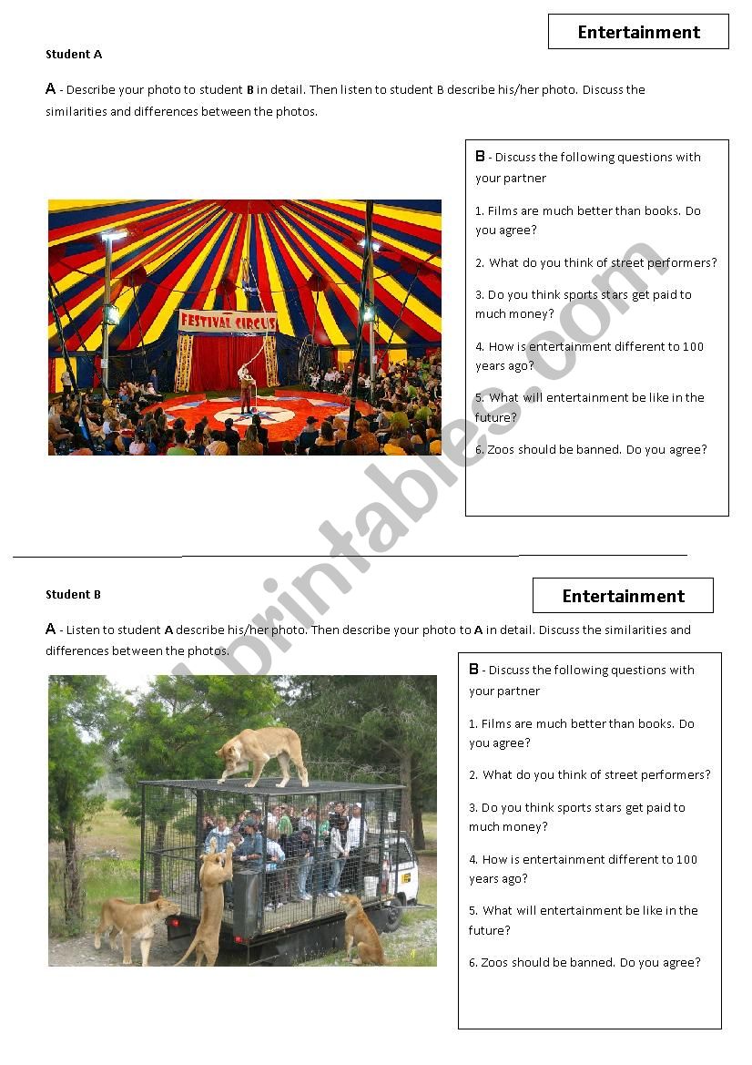 Entertainment photo comparison and conversation questions