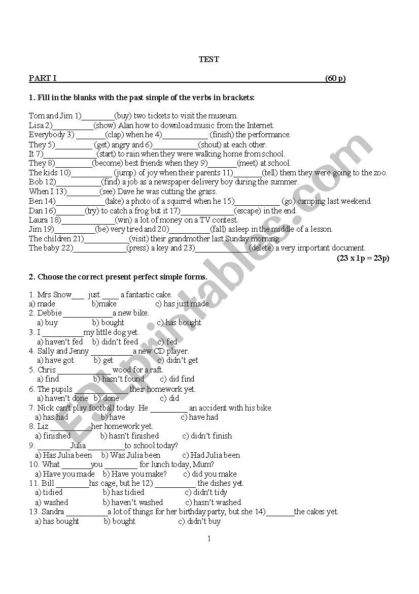 test 8th grade worksheet