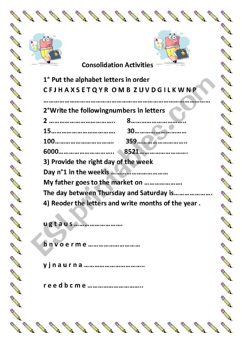 Consolidation Activities worksheet