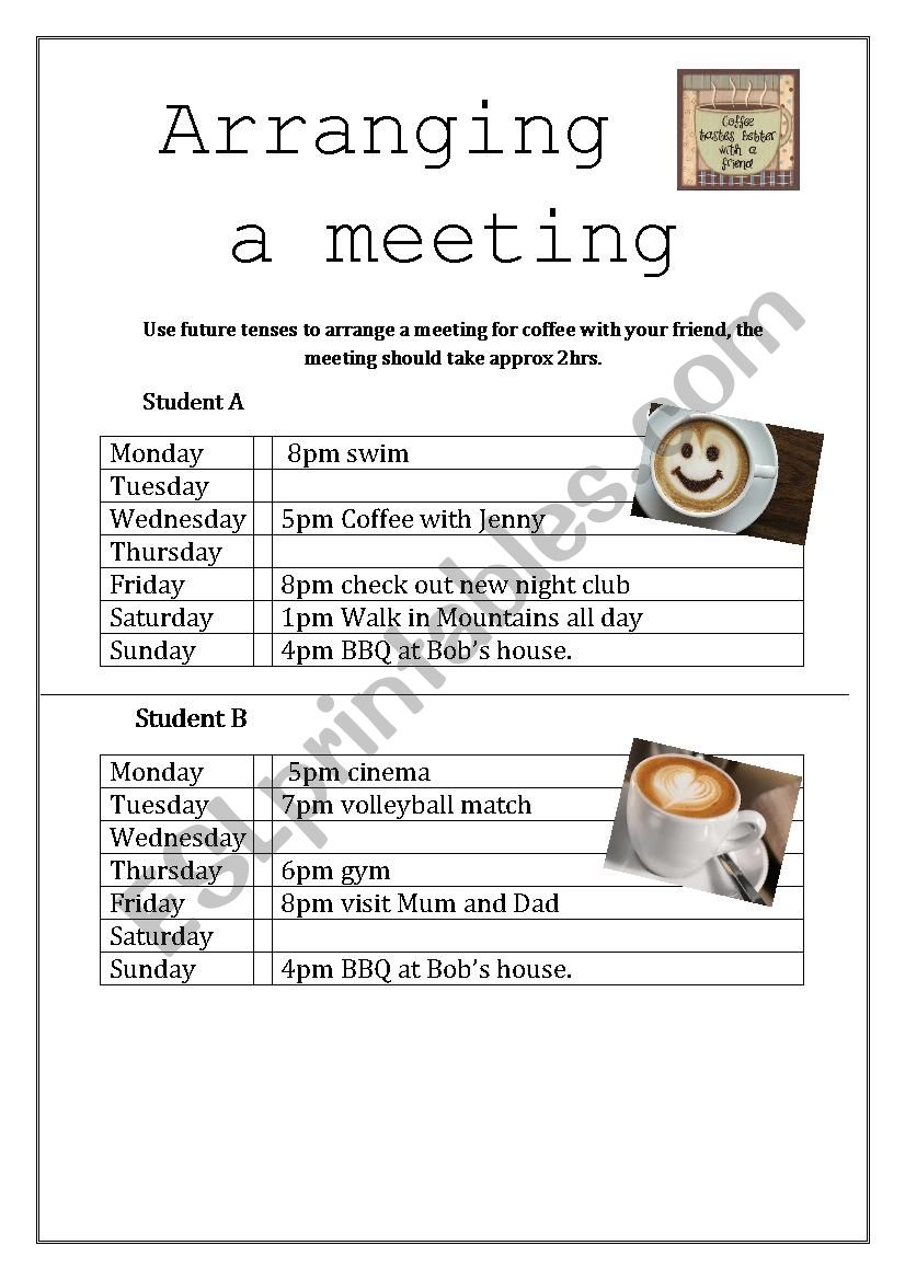 Arranging a meeting worksheet