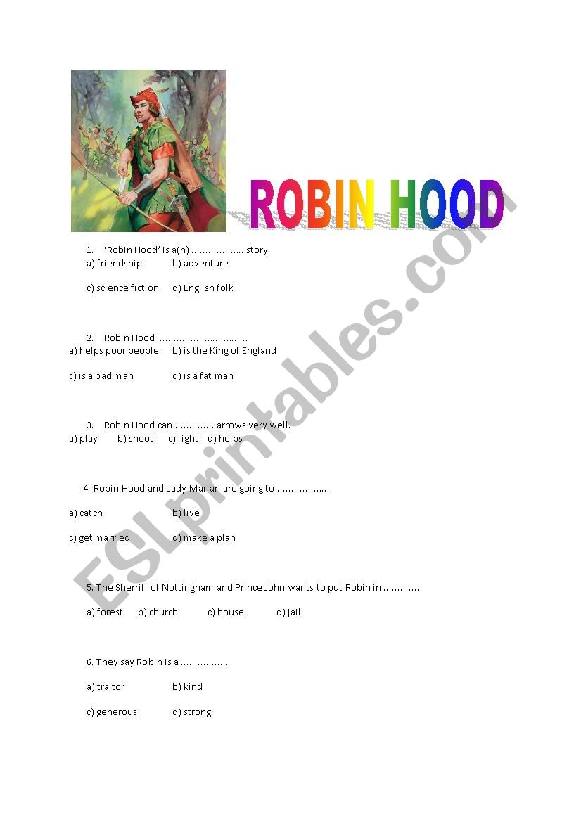Robin Hood  worksheet