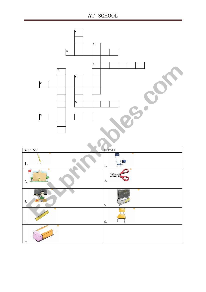 at school crossword worksheet