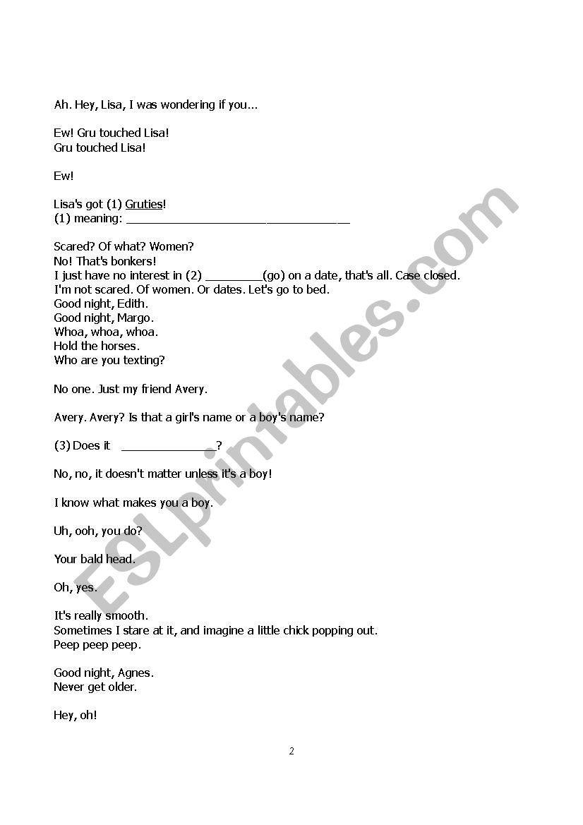 The Movie Despicable Me 2 Script 2 7 Keys Esl Worksheet By Romie