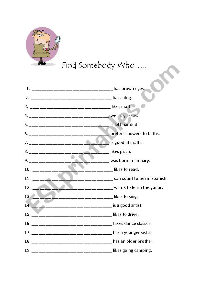Find Someone Who worksheet