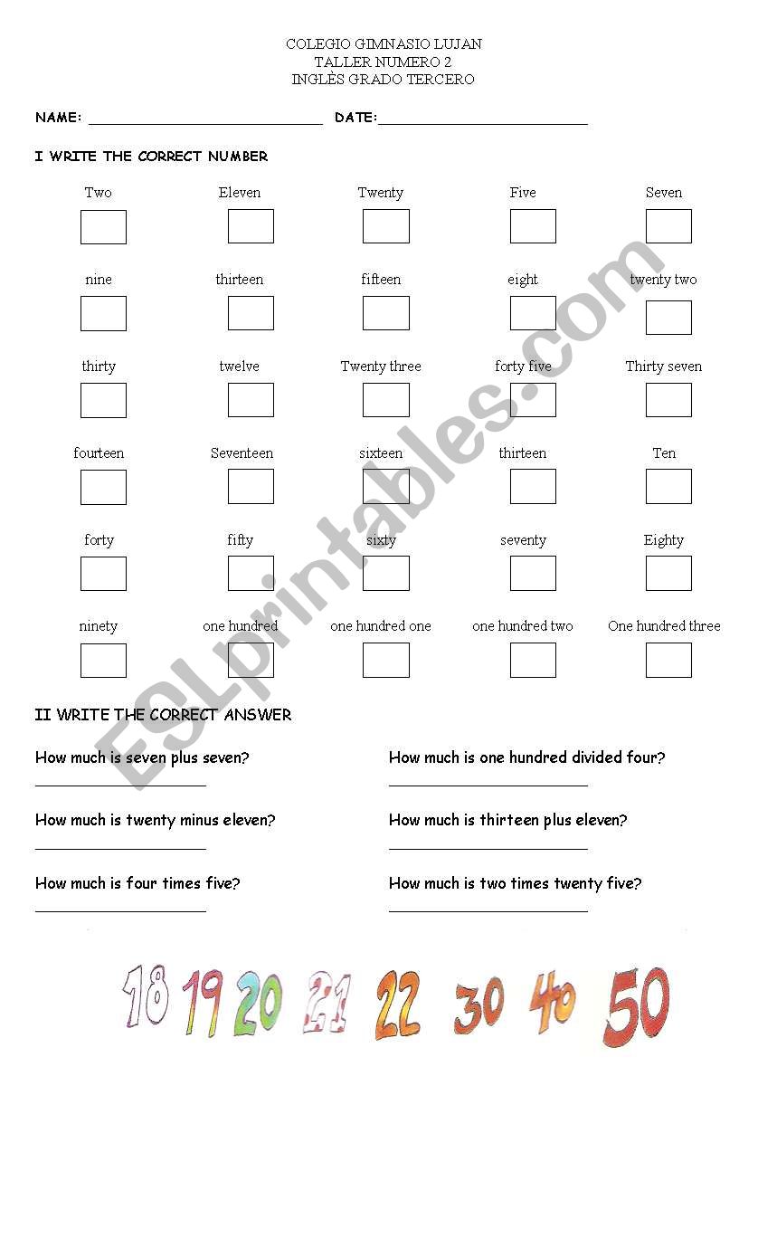 numbers and numbres worksheet