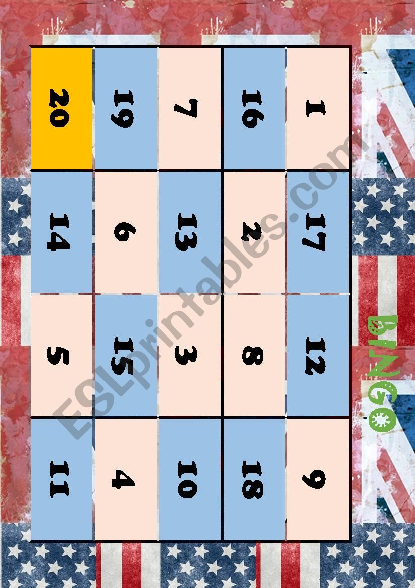 Bingo numbers 1 -> 90s worksheet