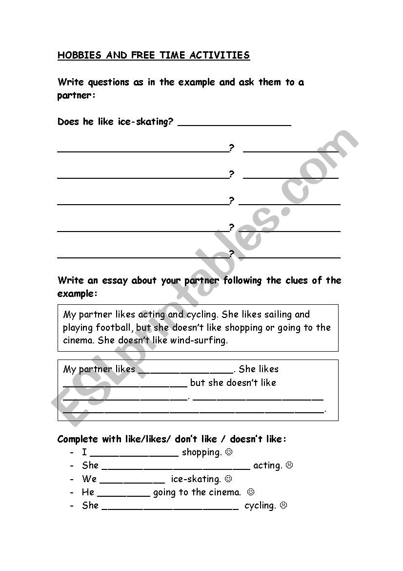 Hobbies  worksheet