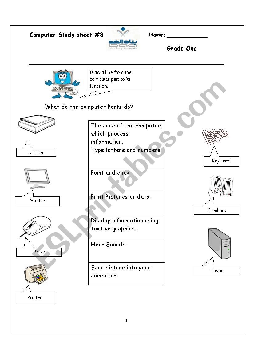 Computer Parts worksheet