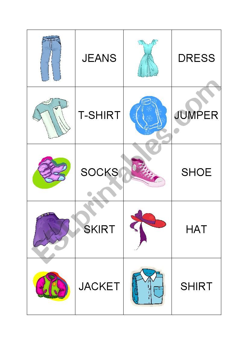 Clothes - a domino game worksheet