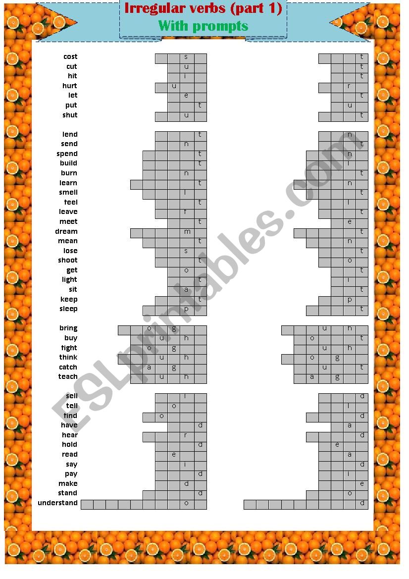 Irregular verbs sorted by groups (part 1)