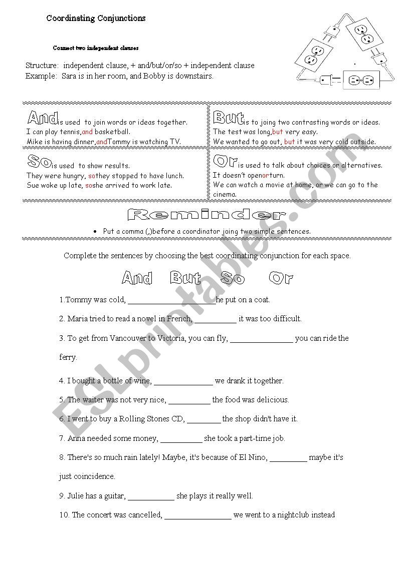 Coordinating Conjunction worksheet