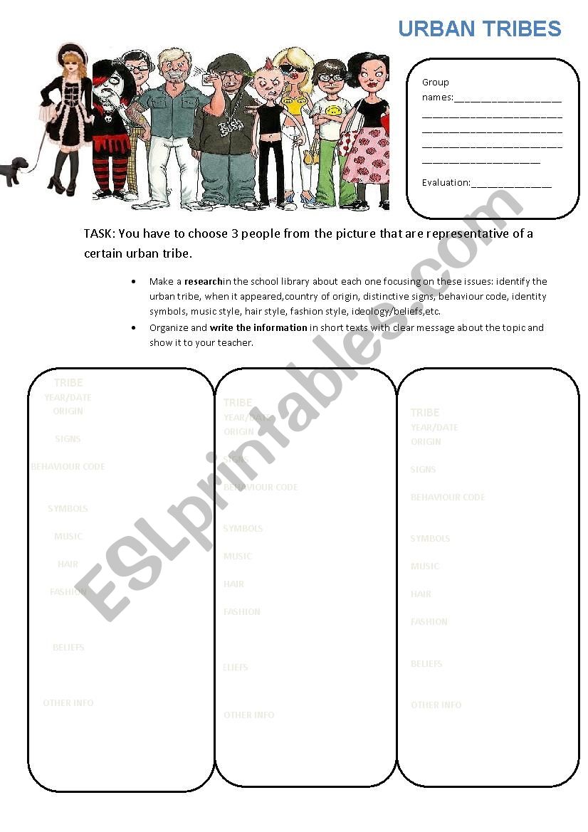 Urban tribes worksheet