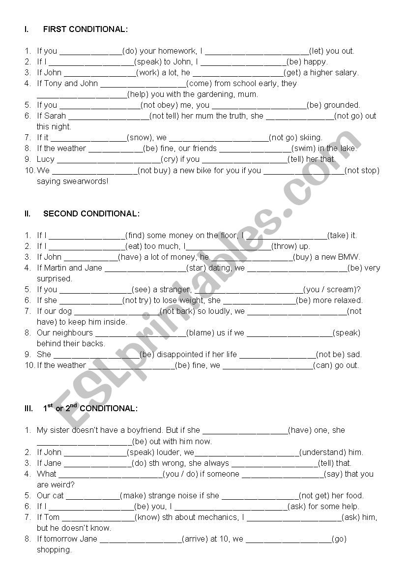conditionals (1st, 2nd) worksheet