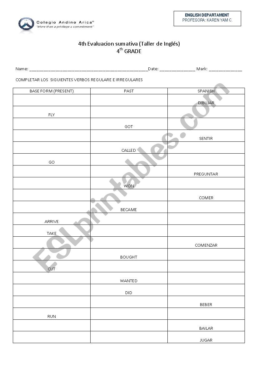 regular and irregular verbs worksheet