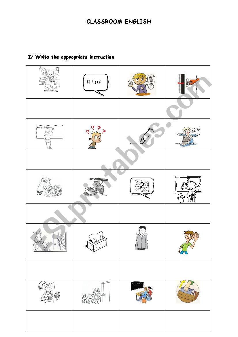 Classroom English worksheet