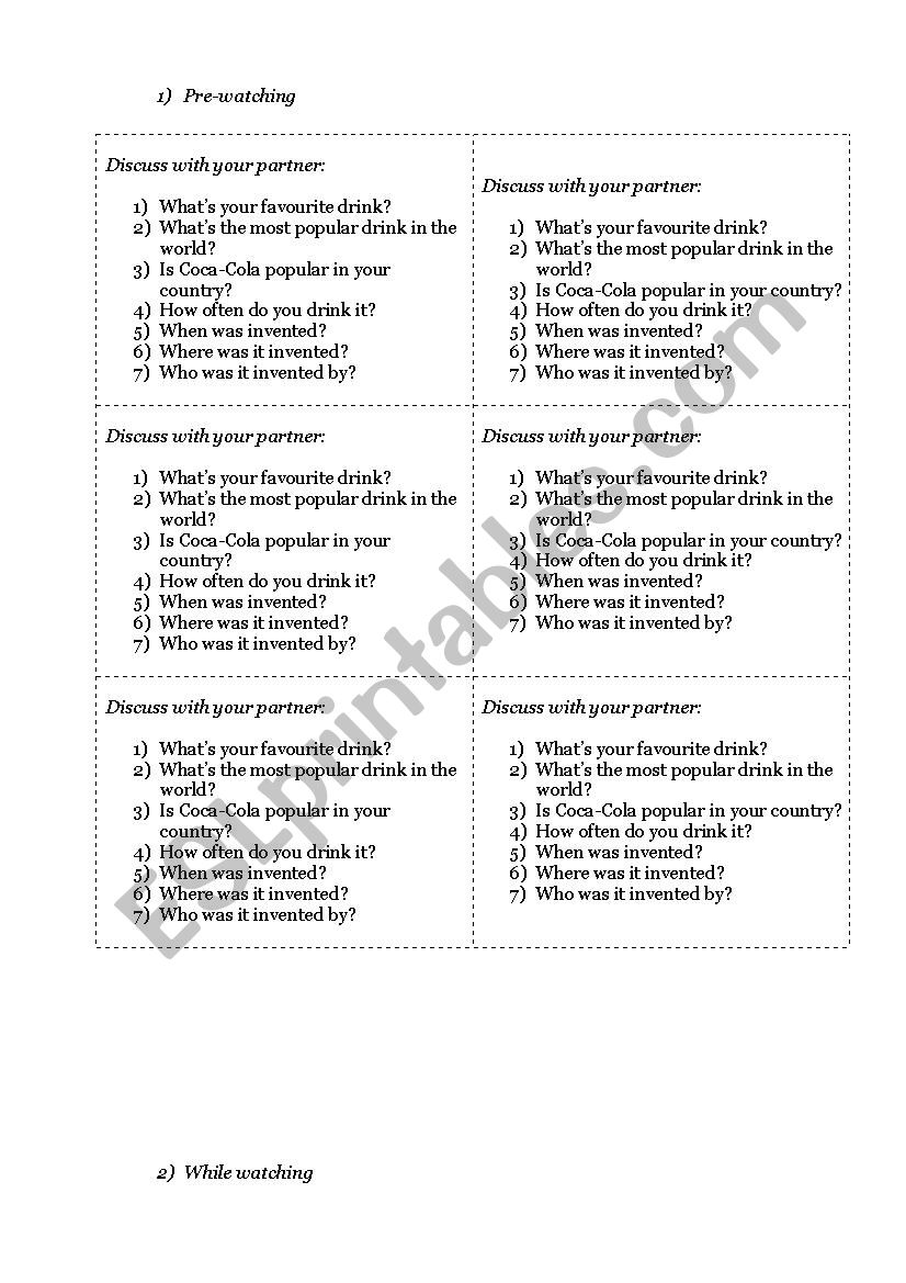 Coca-Cola story worksheet