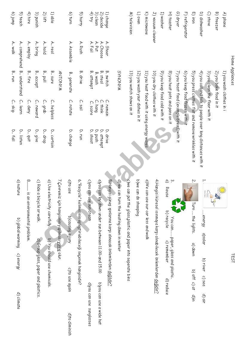 home appliances worksheet