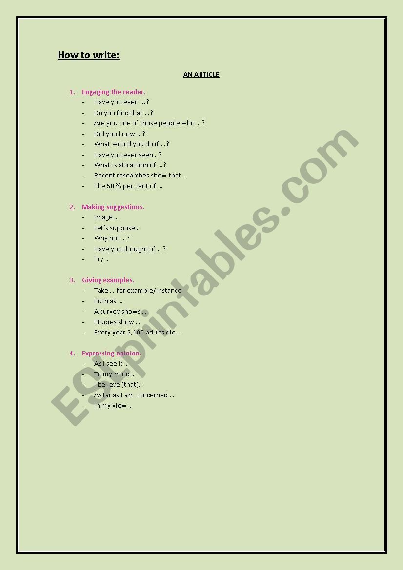 How to write an article worksheet