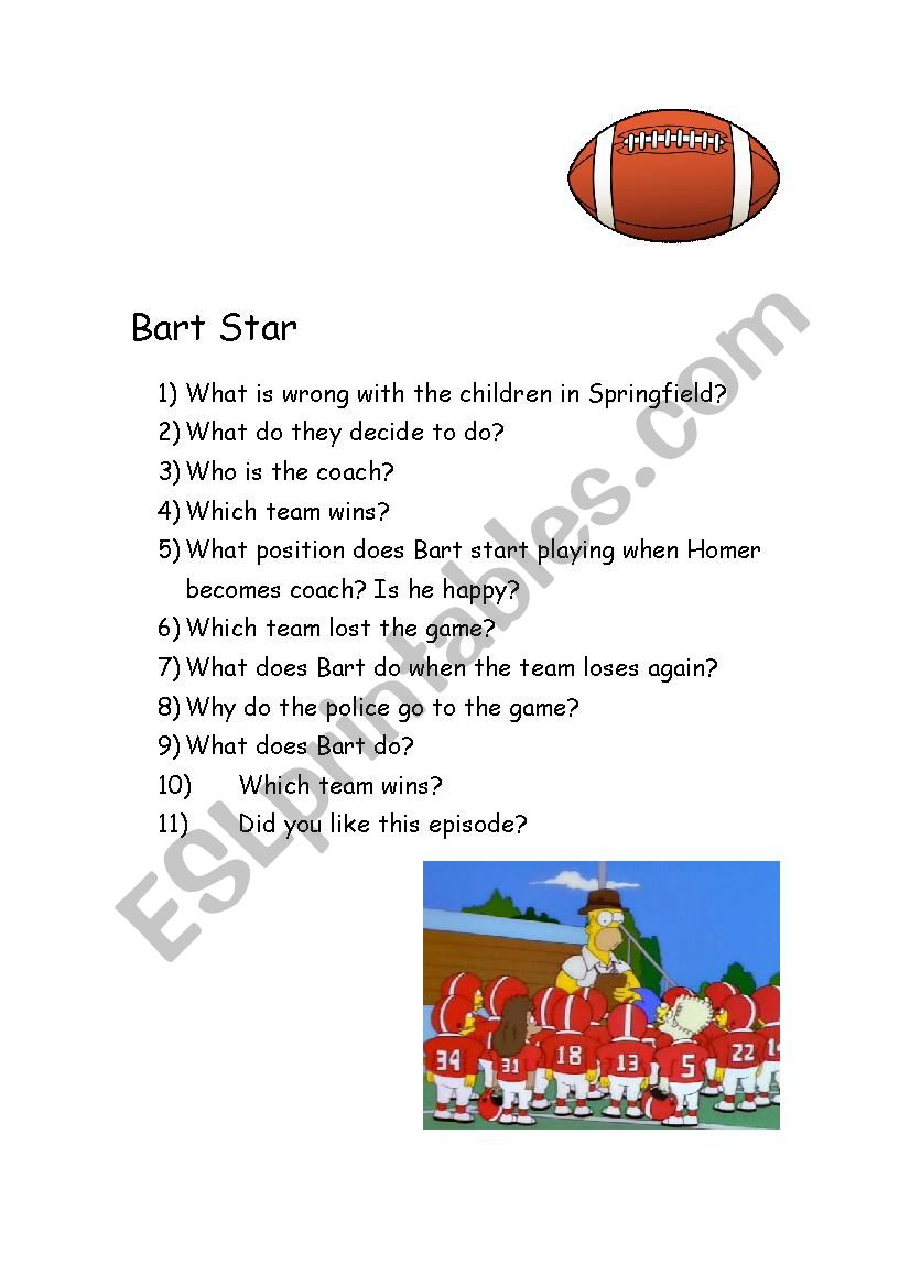 Bart Star worksheet