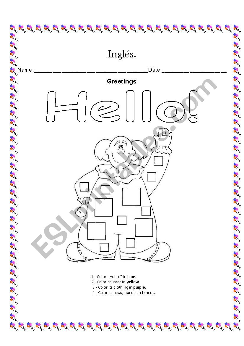 HELLO CLOWN worksheet