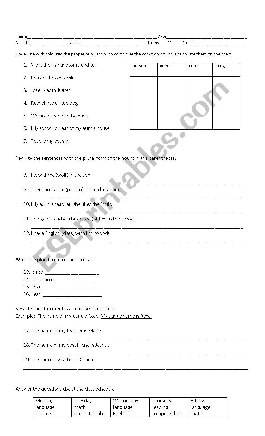 language test 3rd grade worksheet