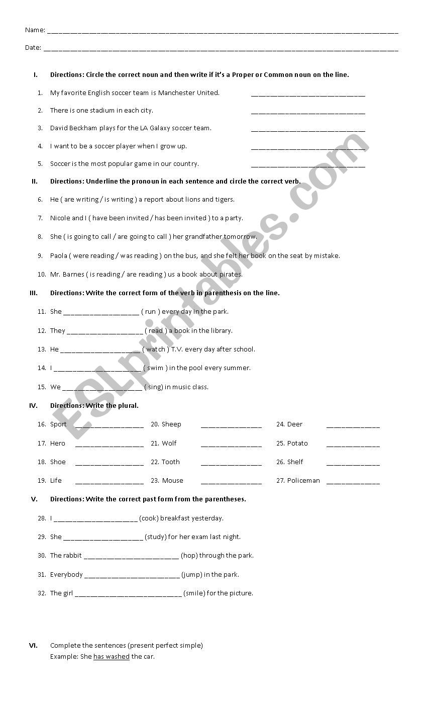 diagnostic test worksheet