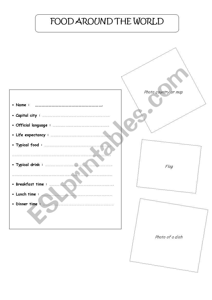 food around the world worksheet