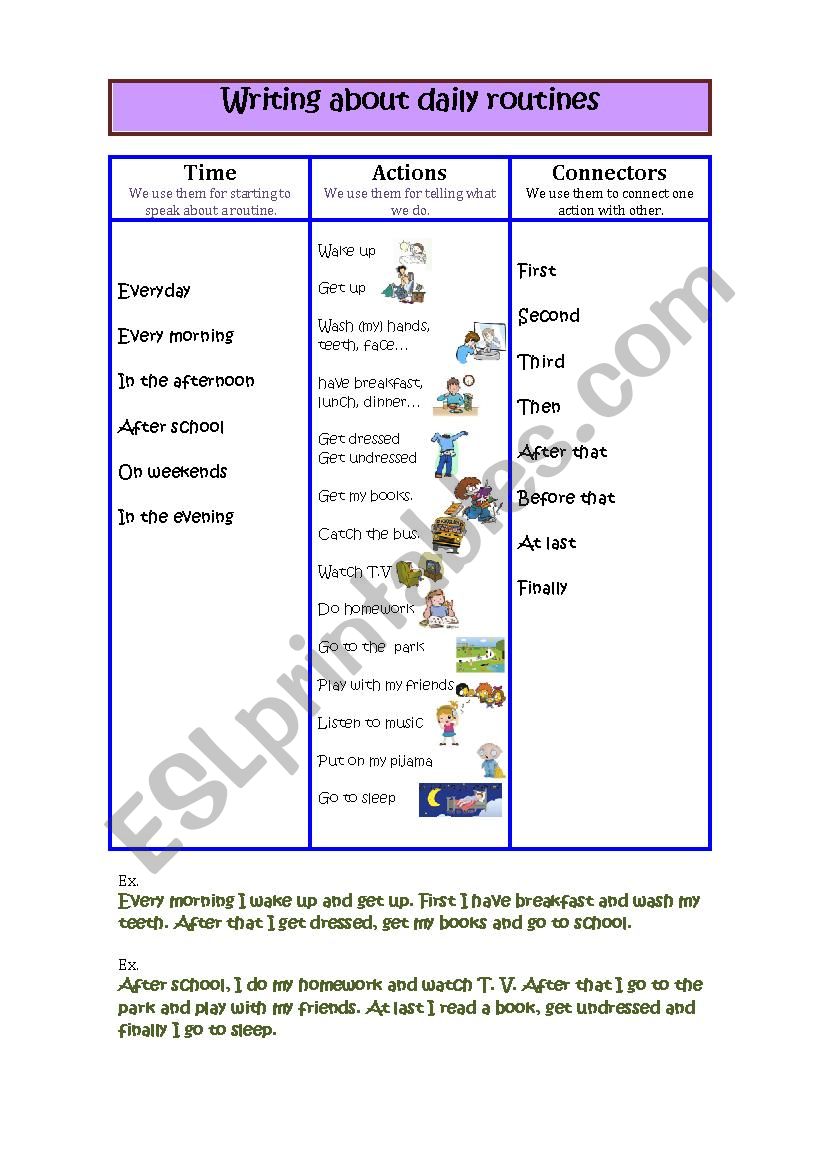 Daily routines worksheet