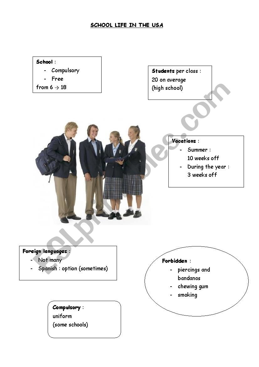 school life in US worksheet