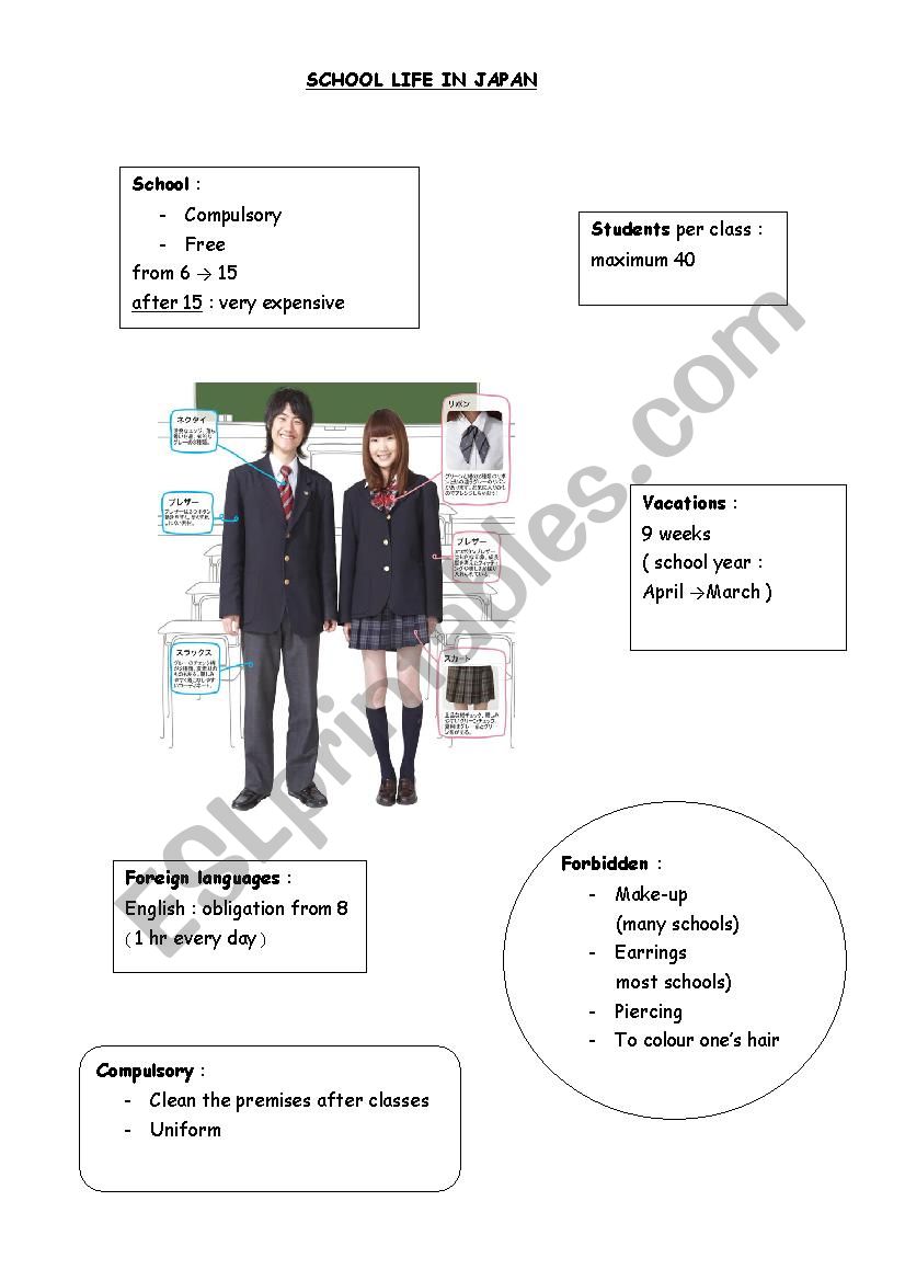 school life in Japan worksheet