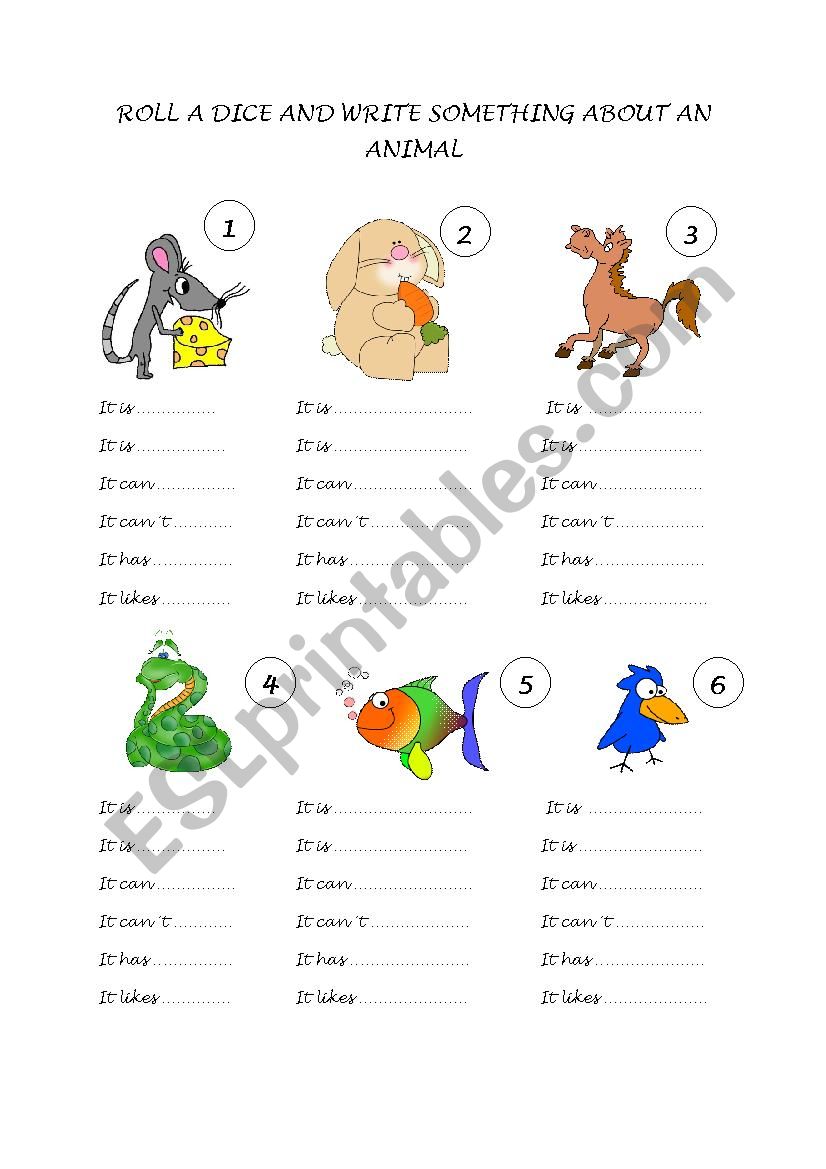 Writing about animals worksheet