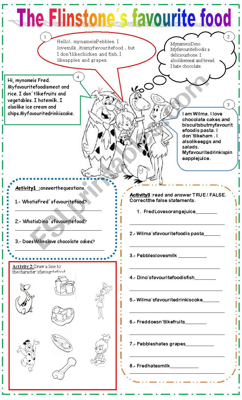 The Flinstones favourite food worksheet