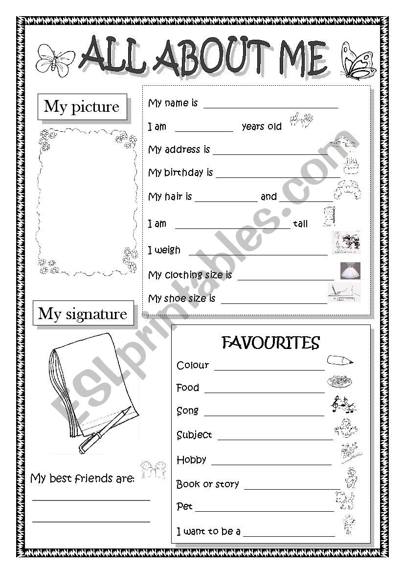 All about me worksheet