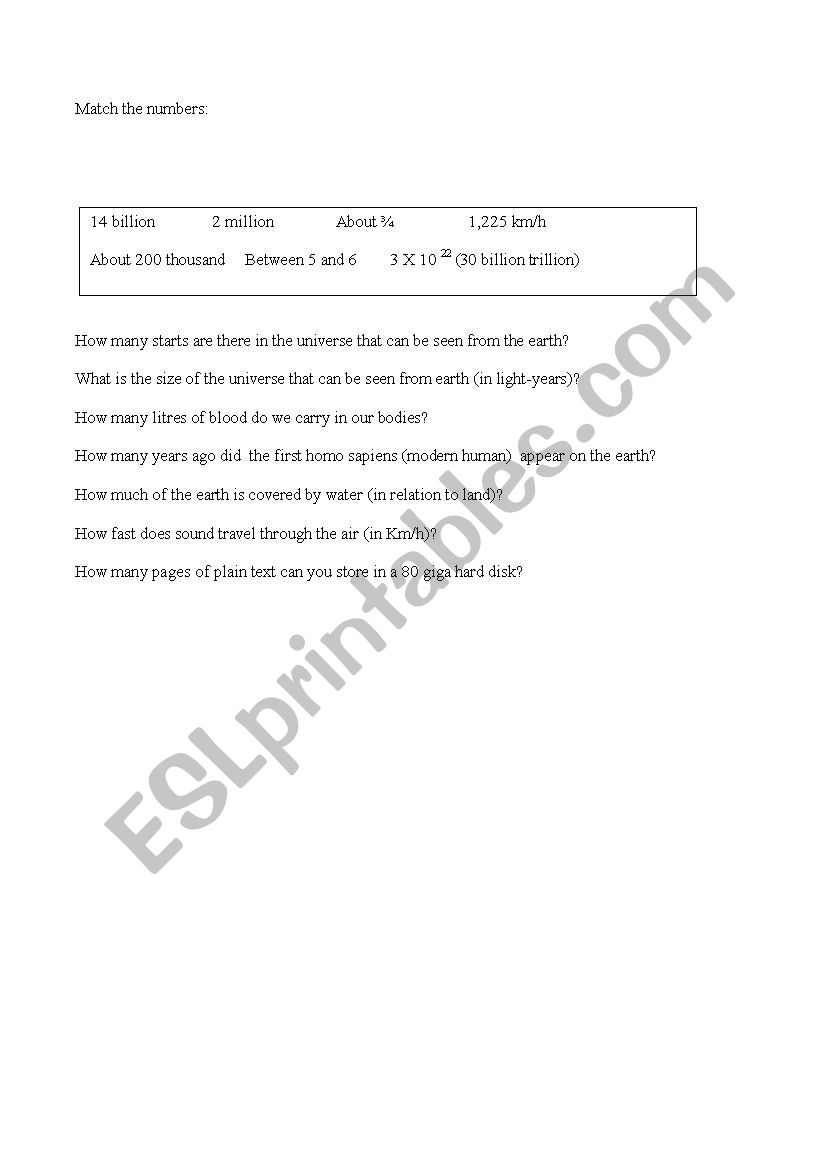 Numberrs Quiz worksheet