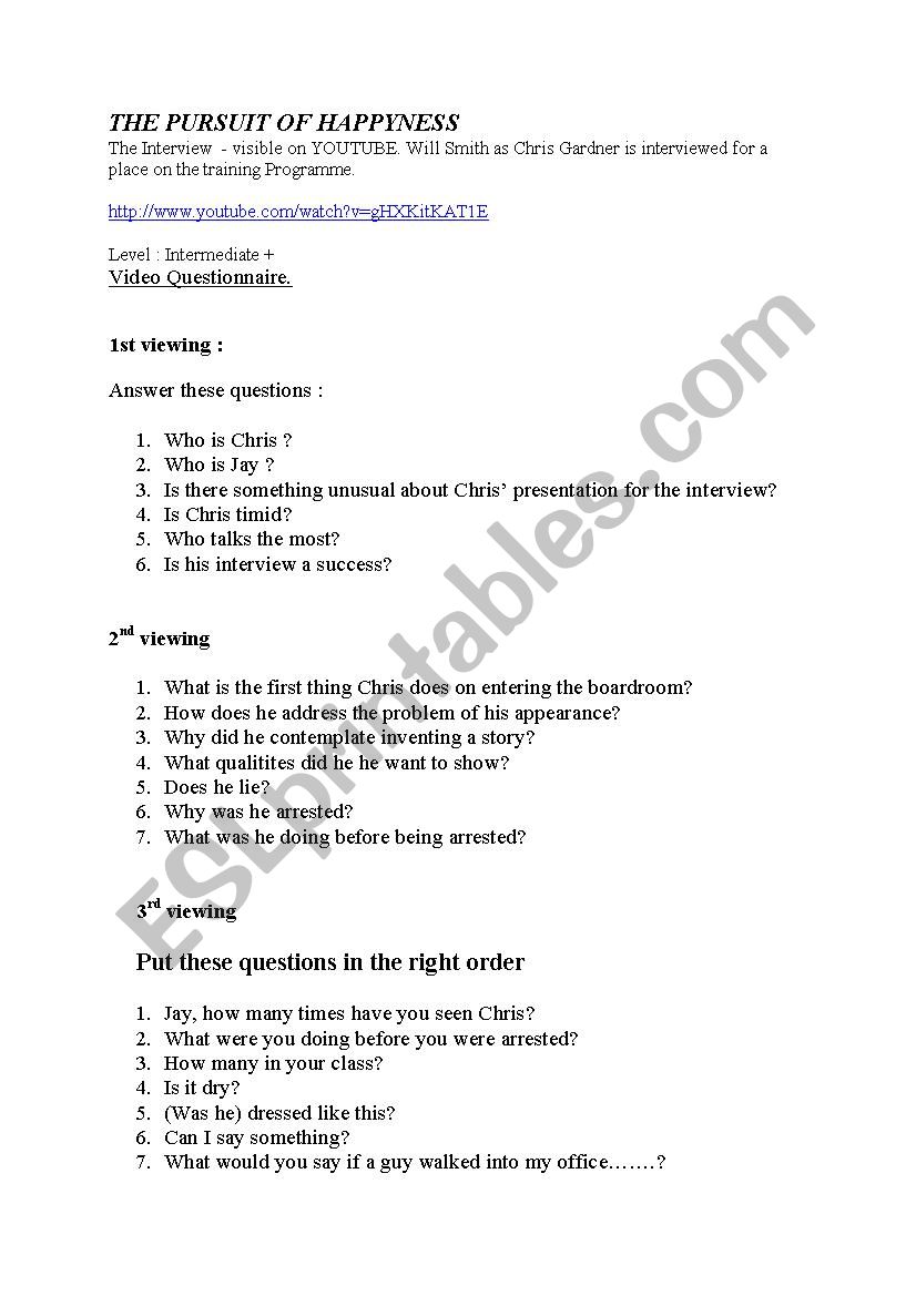  happyness movie worksheet