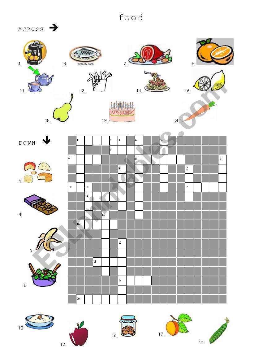 crosswords food worksheet