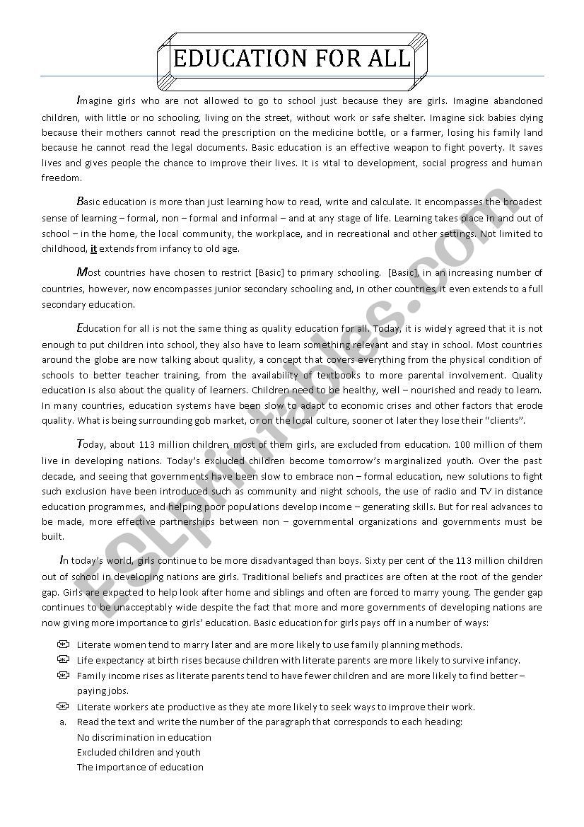 reading skill worksheet