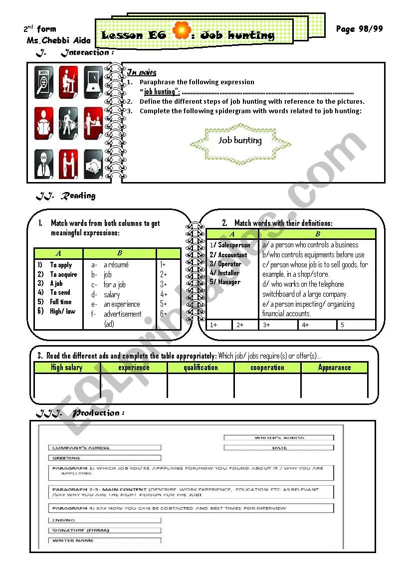 E6 job hunting worksheet