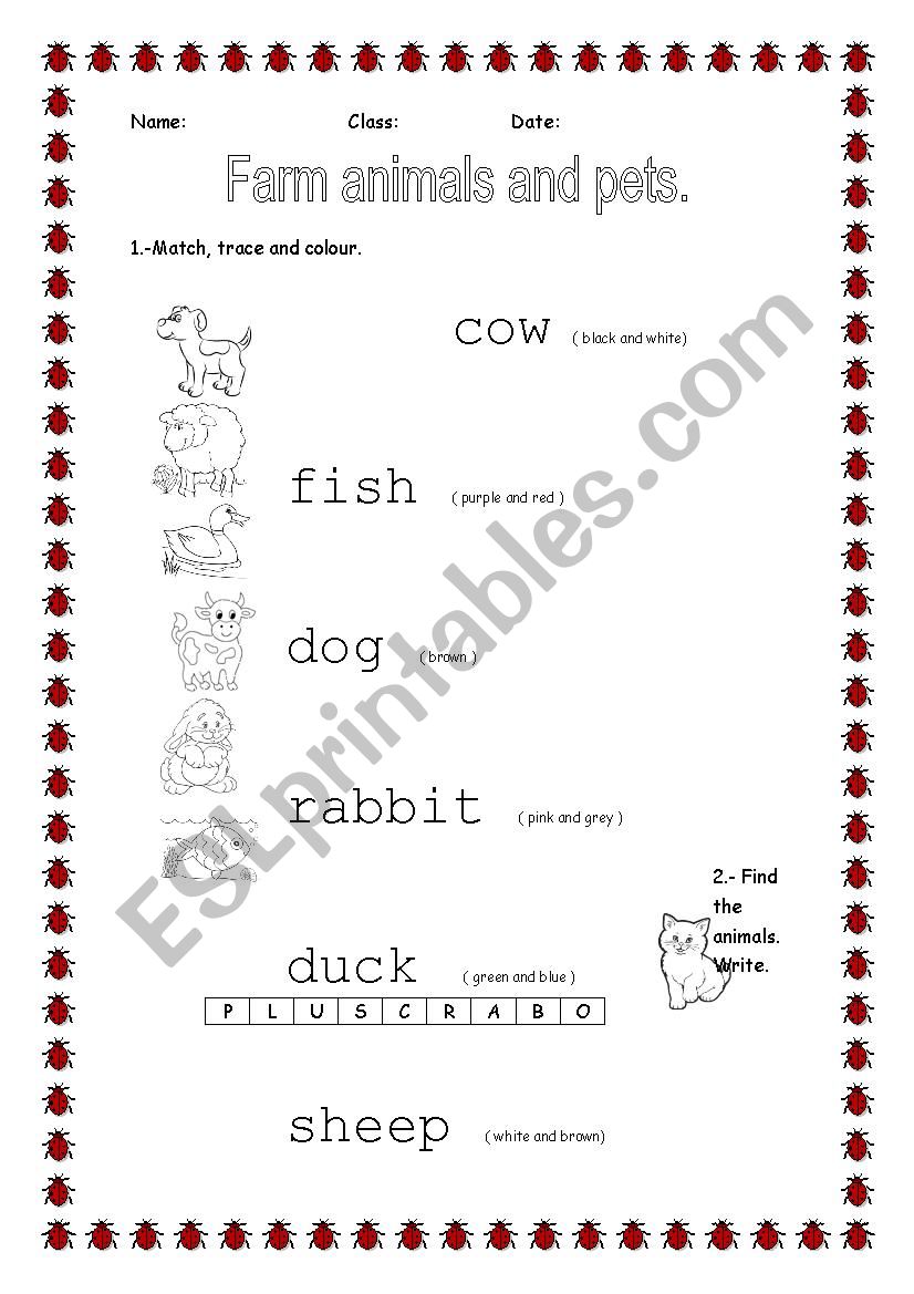 Farm animals and pets. worksheet