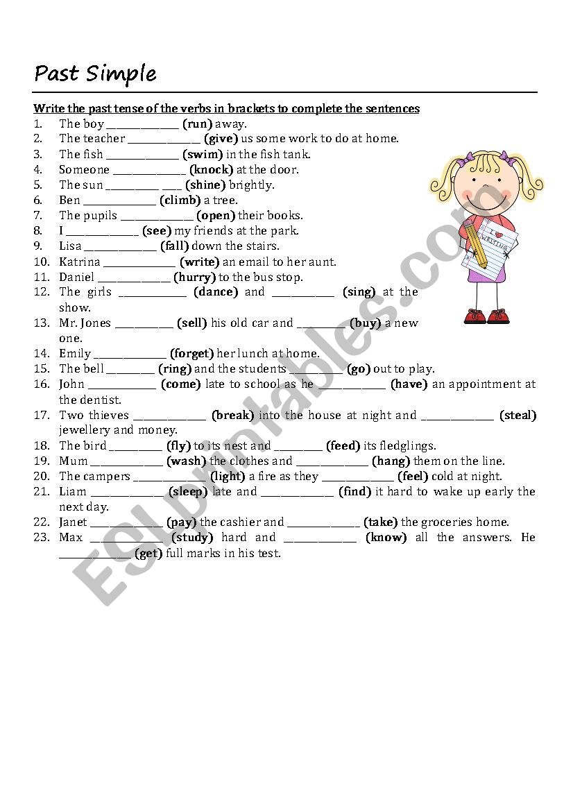past tense revision worksheet