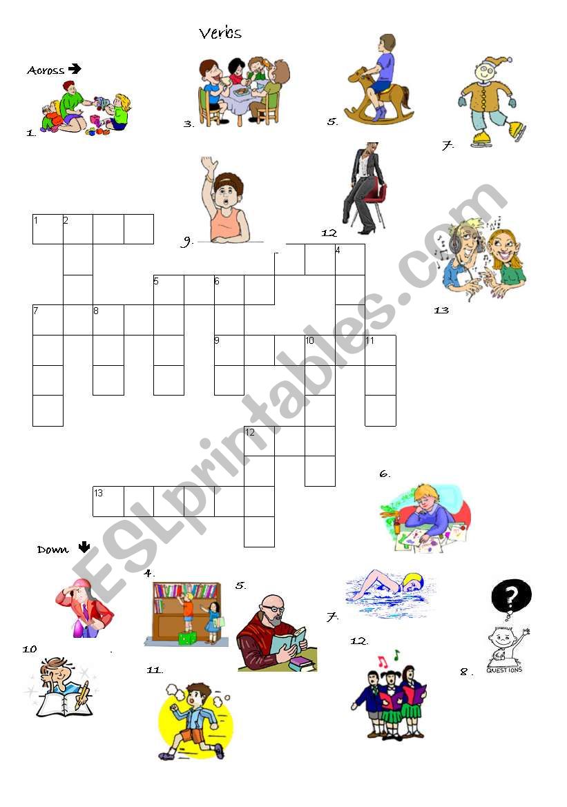 crosswords verbs worksheet