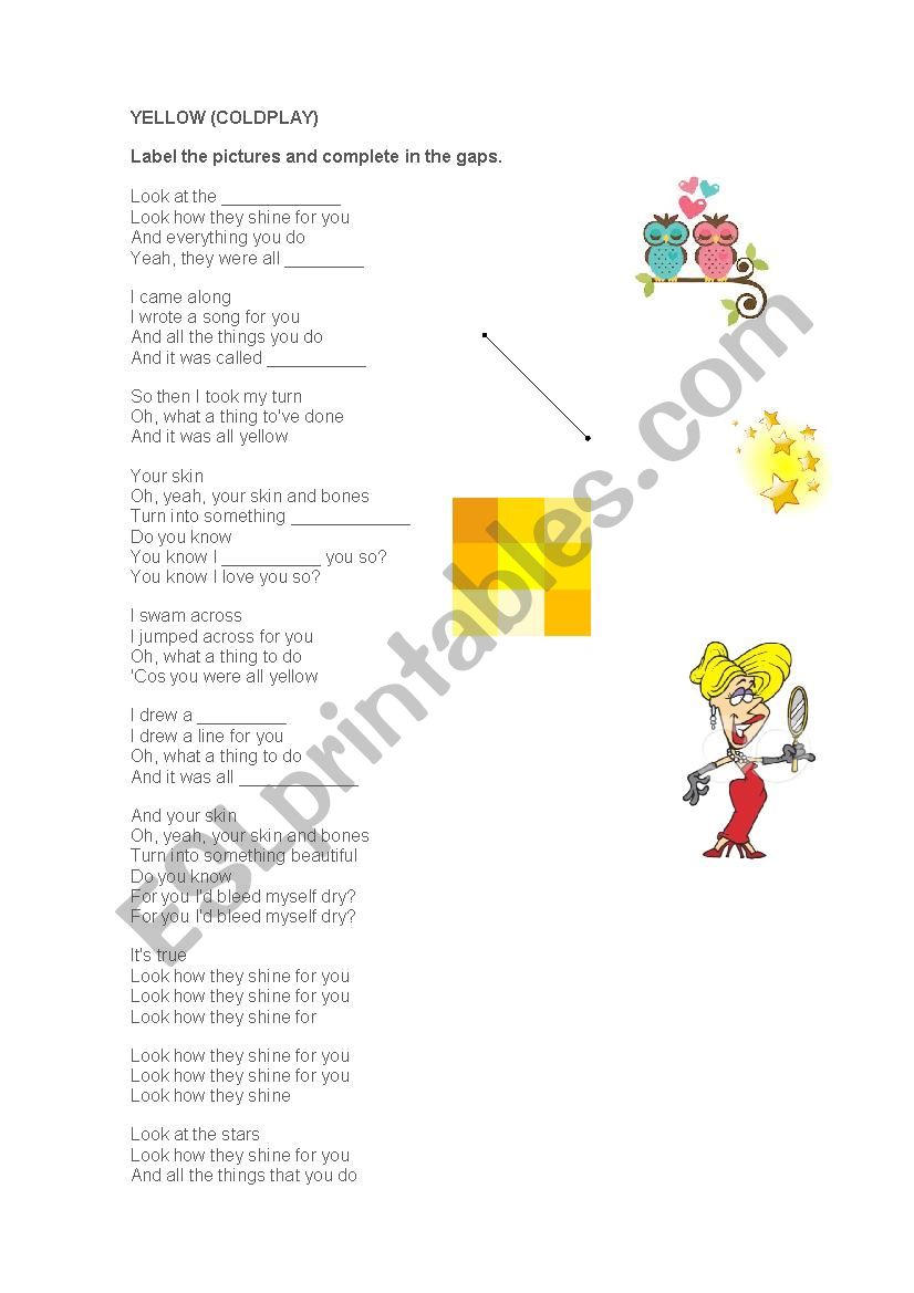 Yellow Coldplay worksheet