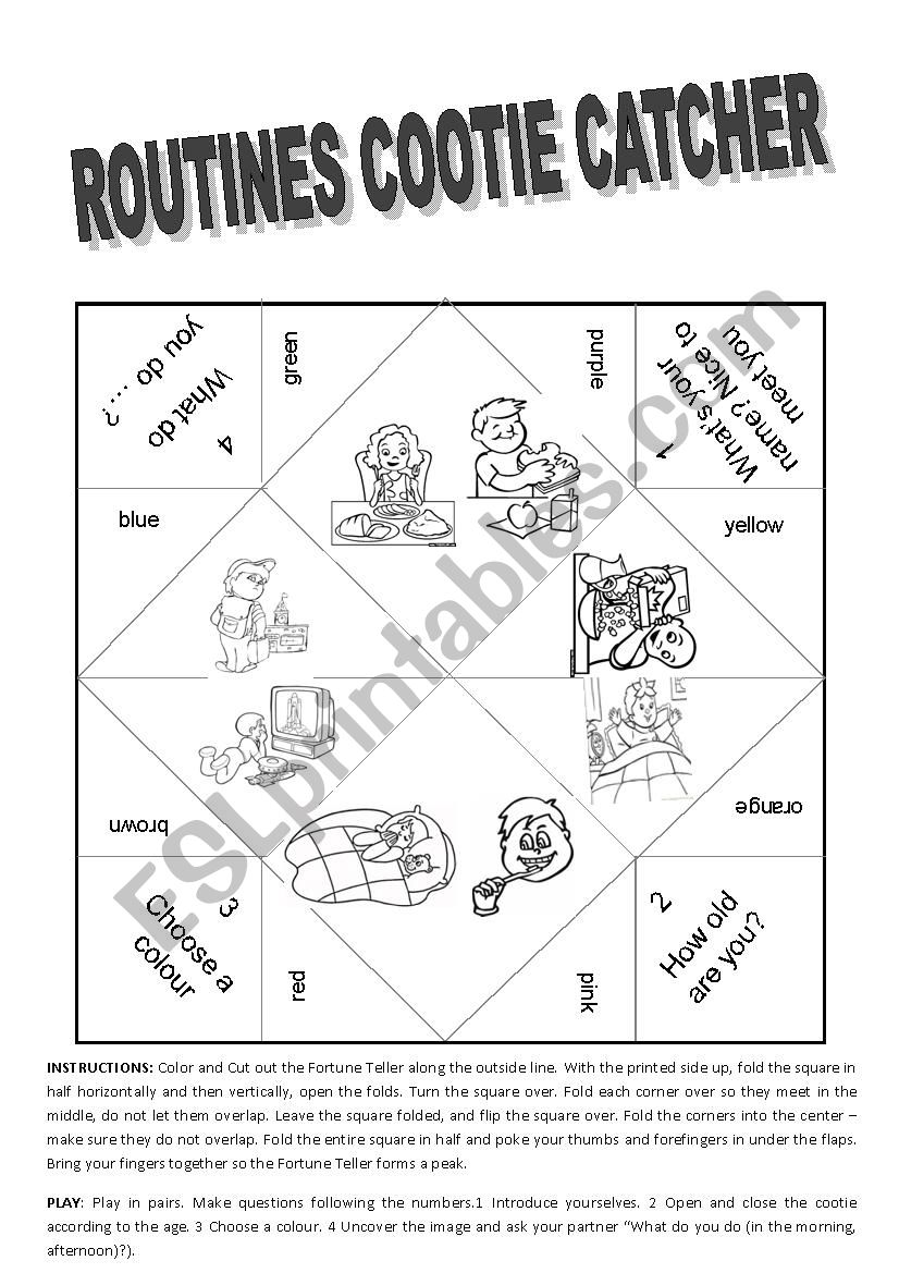 Routines Cootie Catcher worksheet