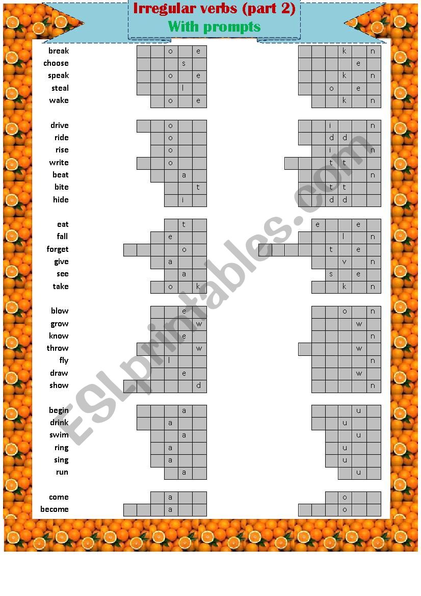 Irregular verbs sorted by groups (part 2)