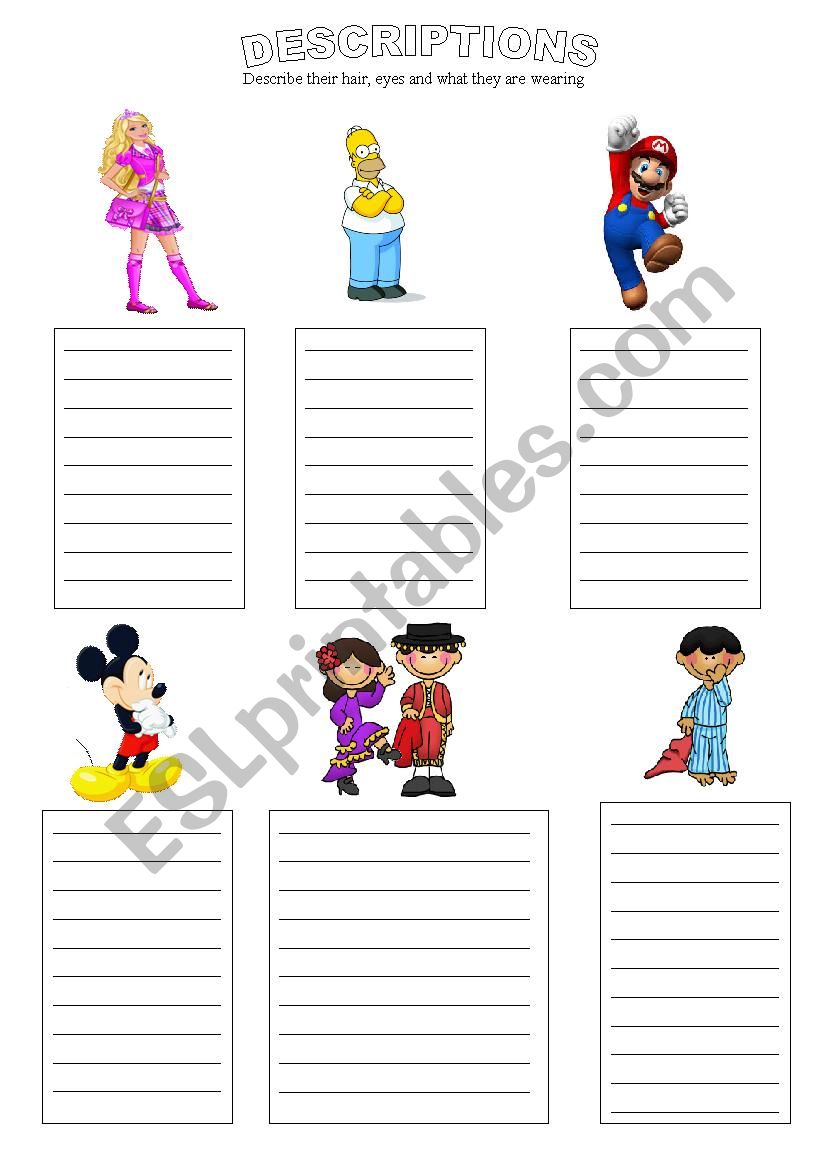 descriptions worksheet