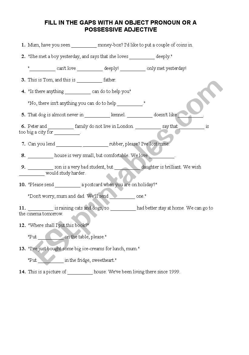 OBJECT PRONOUNS AND POSSESSIVE ADJECTIVES