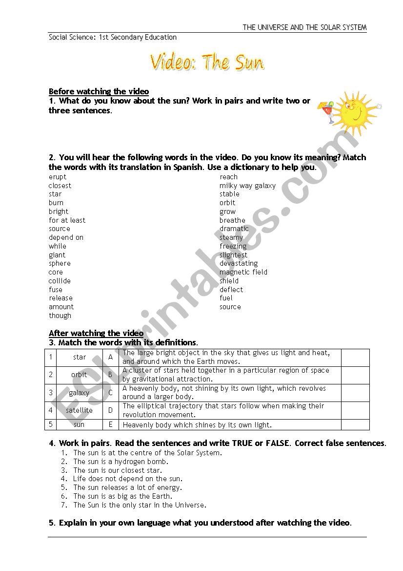 the sun worksheet